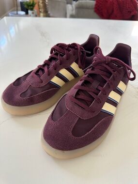 Womens Burgundy Sneakers with Cream Stripes